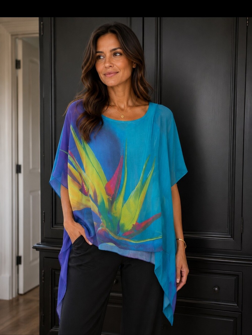Colleen Lopez Teal & Purple Floral-Print Women’s Tunic Top